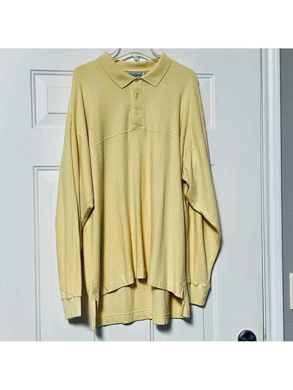 80s 90s Oversized Preppy Perry Ellis Pastel Yellow Drop Shoulder pullover 1X